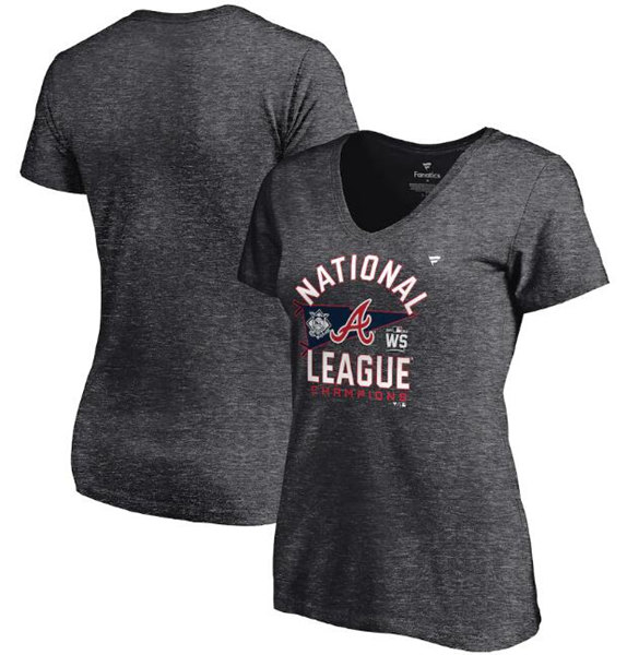 Women's Atlanta Braves 2021 Heathered Charcoal National League Champions Locker Room V-Neck T-Shirt(Run Small)
